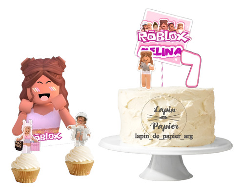 Adorno Torta Cake Topper Cumpleaños Deco Mes Roblox Nena Op4