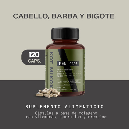 Imagen 2 de 6 de Cápsulas Not Minox Hombre Cabello Barba Biotina Creatina Sabor Neutral