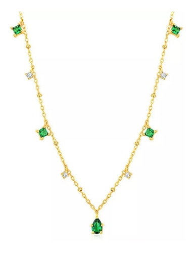 Collar Cadena Laminado En Oro Esmeraldas Para Mujer