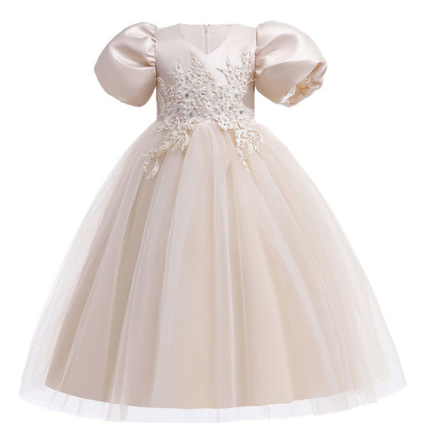 Vestido Casual De Princesa De Manga Corta Para Niña Con Form