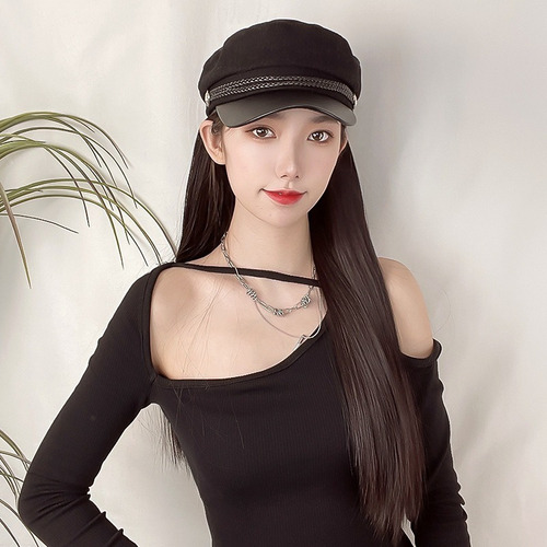Peluca Larga Lacia Con Gorra, Negro, Para Mujer