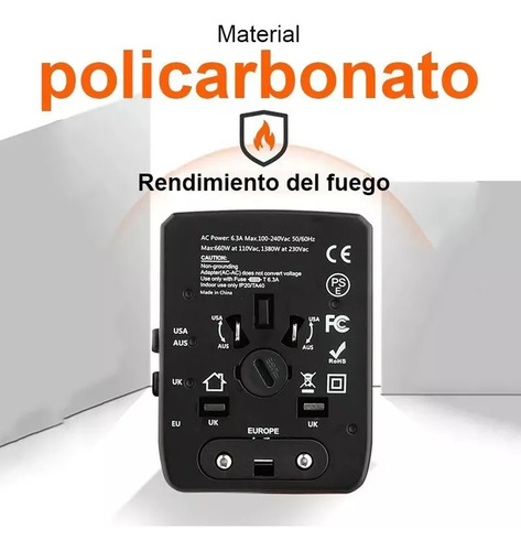 Adaptador De Viaje Universal Global Con Enchufe Tipo-c Y Usb