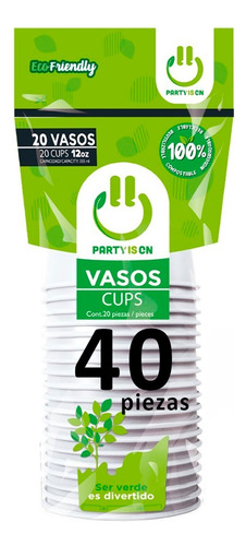 Vaso De Plástico Desechable 12 Oz. Party Is On - 40 Piezas Color Blanco
