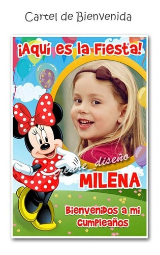 Cartel De Bienvenida Mickey Y Minnie Personalizado Con Foto