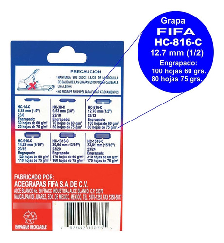 Grapa Fifa Uso Pesado Hc-816-6 (1/2 ) Caja Con 1000 Grapas Plata