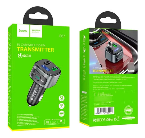 Transmisor Bluetooth Auto Hoco E67 Carga Rápida