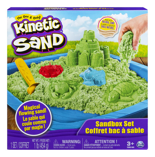 Kinetic Sand, Caja De Arena Con 1 Libra De Arena Verde Y 3 M