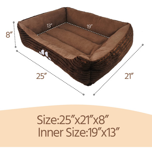 Cama Rectangular Para Perro Mediano Con Huella Bordada Tamañ