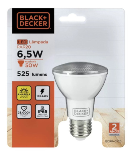 Lámpara Led Black + Decker Par20 E27 6.5w Luz Cálida 2700k 