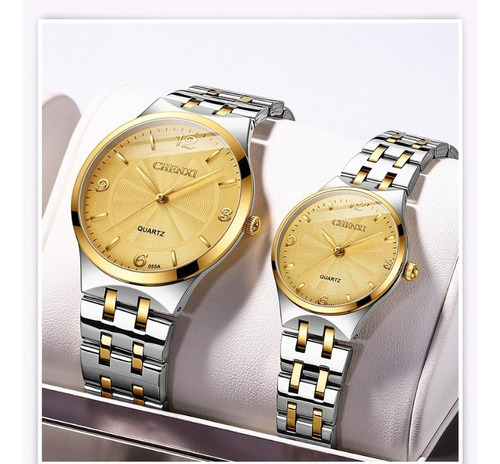 Relojes De Pareja Impermeables De Moda Chenxi, 2 Unidades Color Del Fondo Silver/golden