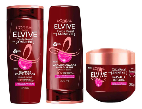 Elvive Aminexil 370ml Shampoo + Acondicionador + Mascarilla