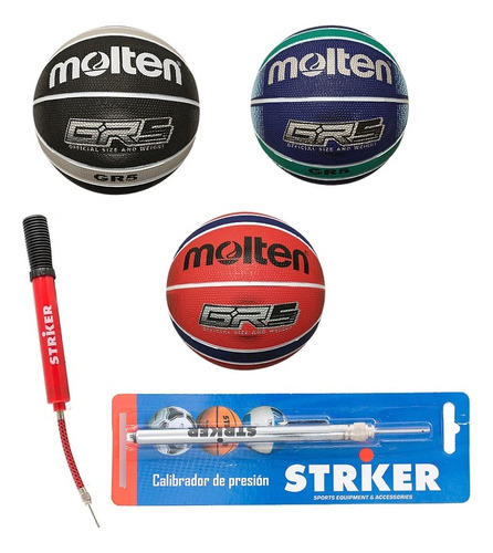 Pelota De Básquet Molten Gr5 + Medidor De Presión + Inflador