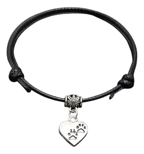 Pulsera Corazon Huellas Perro Oso Amor Mascota Negro