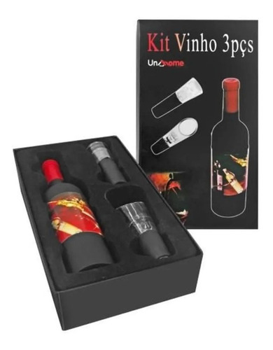 Kit Vinho 03 Peças Saca Rolha Bico Aerador E Bomba De Ar