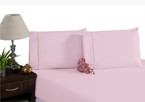 Jogo de lençóis Fabricacao Propria Percal 300 Fios cor rosa com desenho lisa