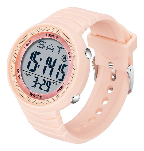 Relógio Sanda 6022, Led Digital Esportivo Luminoso Fundo Rosa