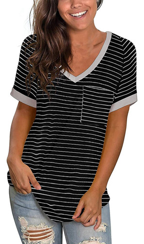 Polera S Casual Con Cuello En V Para Mujer, Color Liso, Bo