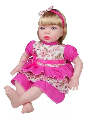 Boneca Reborn Baby Kiss Loira Bebê Corpo Inteiro de Silicone