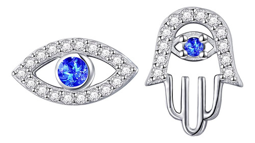 Evil Eye And Hamsa Hand Stud Pendientes 925 Sterling Silver