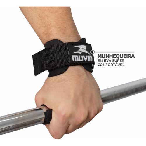 Strap De Musculação Com Munhequeira Muvin Levantamento Peso Cor Preto