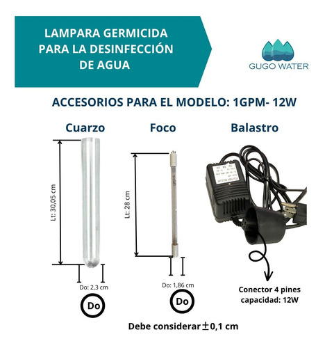 Imagen 5 de 6 de Balastro Para Lámpara Germicida Luz Uv 12 Watts 4 Pines