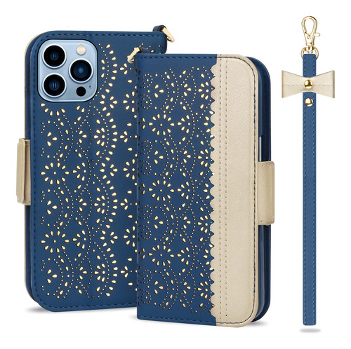 Funda Para iPhone Pro Tipo Cartera Cuero Premium Flor Espejo