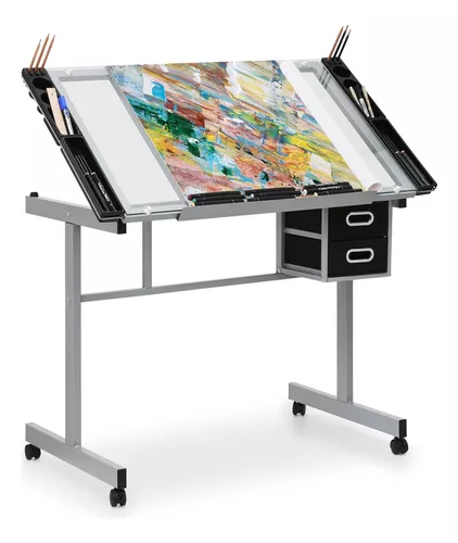 Mesa de dibujo profesional con parte superior de cristal, escritorio de  dibujo ajustable, escritorio de arte templado, inclinación ajustable con 2
