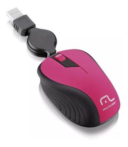 Mouse Óptico Retrátil Multilaser 1200dpi Usb Rosa