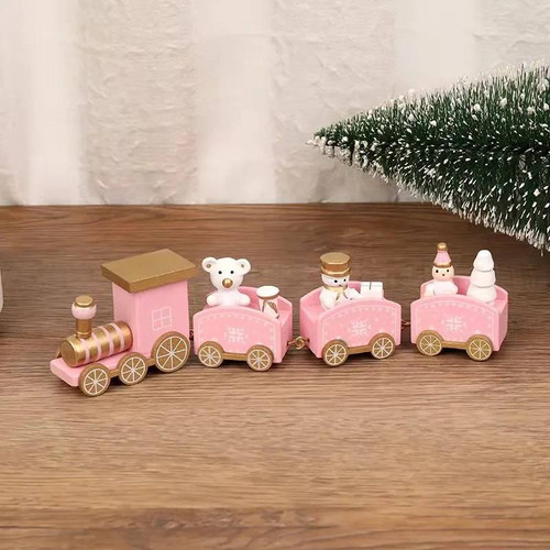 Decoración Mini Tren 3 Vagones Navidad Madera Hecha A Mano 