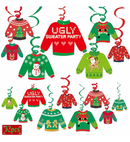 Ugly Christmas Sweater Party Hanging Swirl Decorations ...