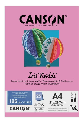 Papel Canson A4 Iris Vivaldi 185g 25fls Rosa Chiclete