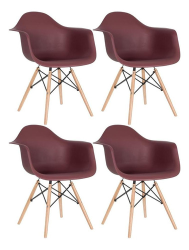 4 Cadeiras Cozinha Eames Wood Daw  Com Braços  Cores Cor Da Estrutura Da Cadeira Marrom
