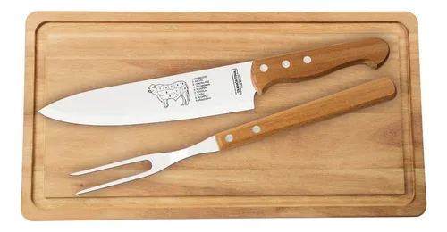 Kit Churrasco 3 Peças Madeira Natural Com Tábua Tramontina