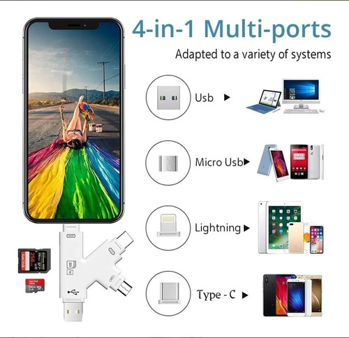 Imagen 8 de 8 de Adaptador Lightning Usb C iPhone 8 X Android Tarjeta Sd Usb