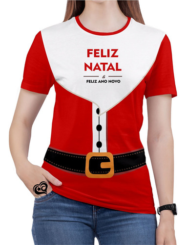 Camiseta De Natal Feliz Feminina Papai Noel Blusa Fantasia