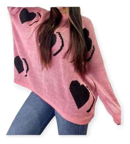 Sweater Oversize Estampado Cuello Redondo Lana Super Amplios