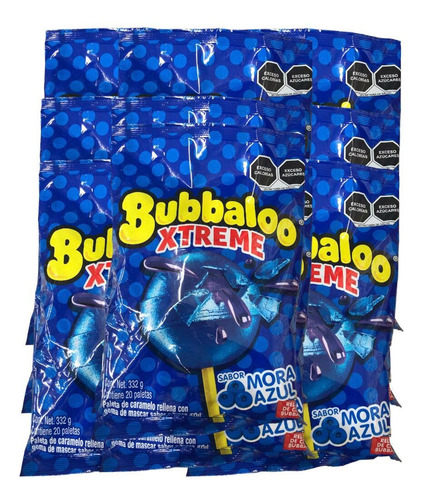 60 Paletas Bubbaloo Xtreme Chicle Mora Azul