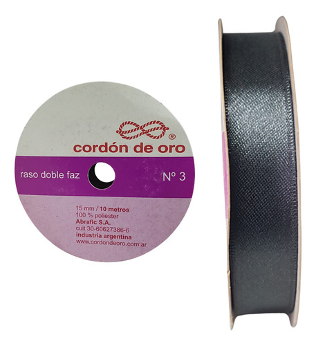 Cinta De Raso Doble Faz N°3 (15mm) X Rollo De 10mts Grafito Cordon De Oro