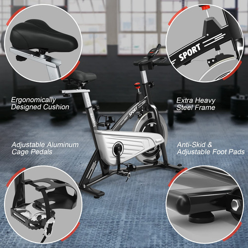 Bicicleta Estática Para Interiores Con Monitor Y Resistencia Negro