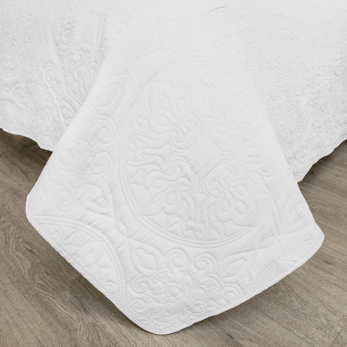Imagen 3 de 9 de Cubrecama Algodón Jacquard Importado + Funda - Twin Blanco