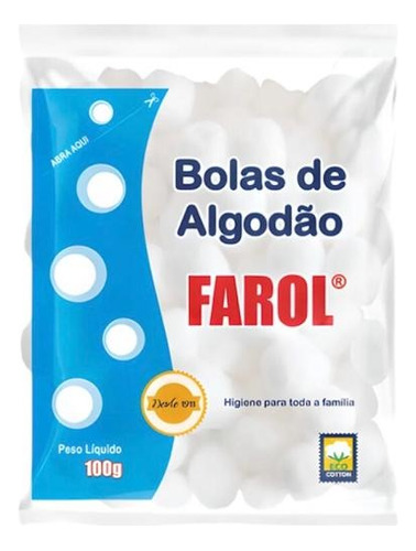 Algodão Bola 100g Farol Higiene Limpeza Facial - Kit 10 Pc