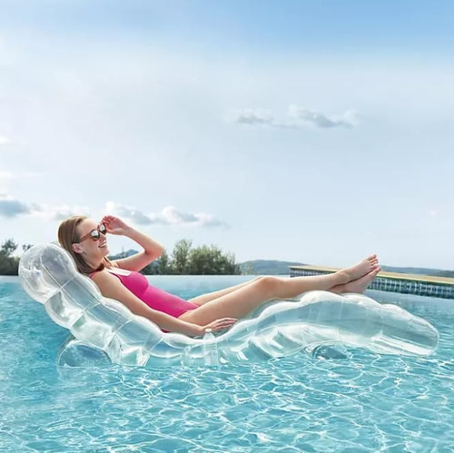 Cama Inflable Flotante Para Albercas Con Portavasos Color Transparente