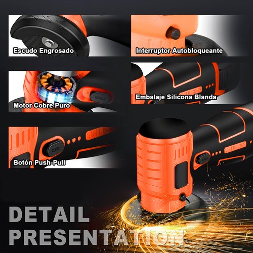 Mini Esmeril Angular Inalámbrica Esmeriladora Pulidora Amolador SUSASSY 3 Inch 12v 18500 Rpm Color Naranja
