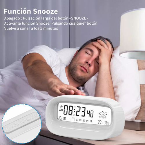 Reloj Digital Pared Pilas Despertador Con Termómetro Y Alert Color Blanco Reloj De Pared Reloj Decorativo Pared
