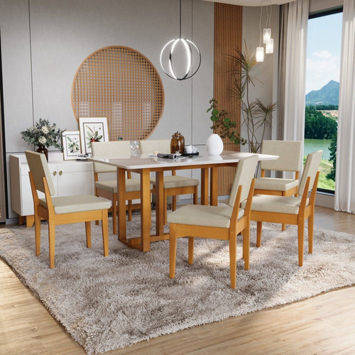 Conjunto Mesa Filadélfia Com Vidro 6 Cadeiras Miami Tecido