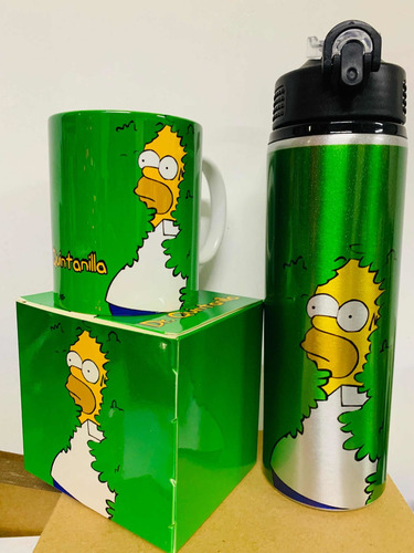 Paquete Taza+termo+cilindro Homero The Simpsons Color Verde Los Simpson