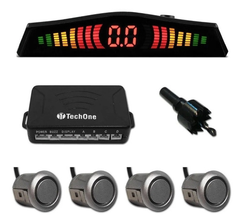 Sensor De Estacionamento Ré Grafite Display Led Techone