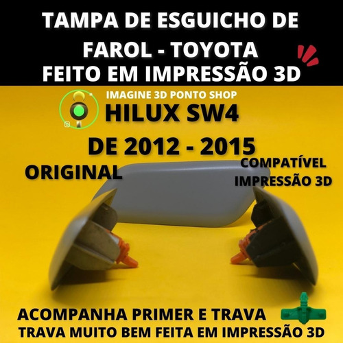 Imagem 3 de 4 de Tampa Lavador Farol Toyota Hilux Sw4 12-15 - Par Com Travas