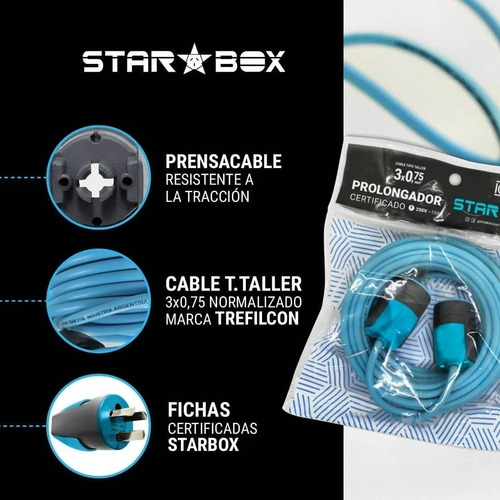 Imagen 5 de 10 de Prolongador Trefi Starbox Alargue Tripolar Enchufe 15 Metros