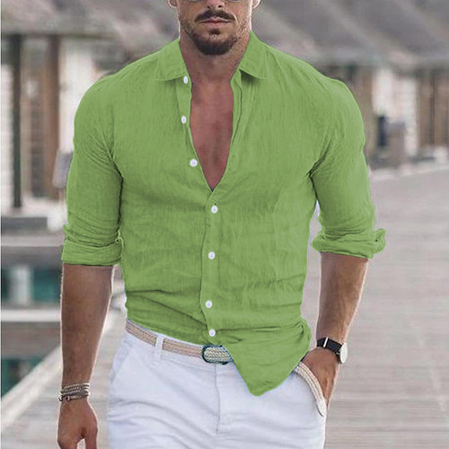 W Camisa Playa Verano Con Solapa De Algodón Y Lino Para